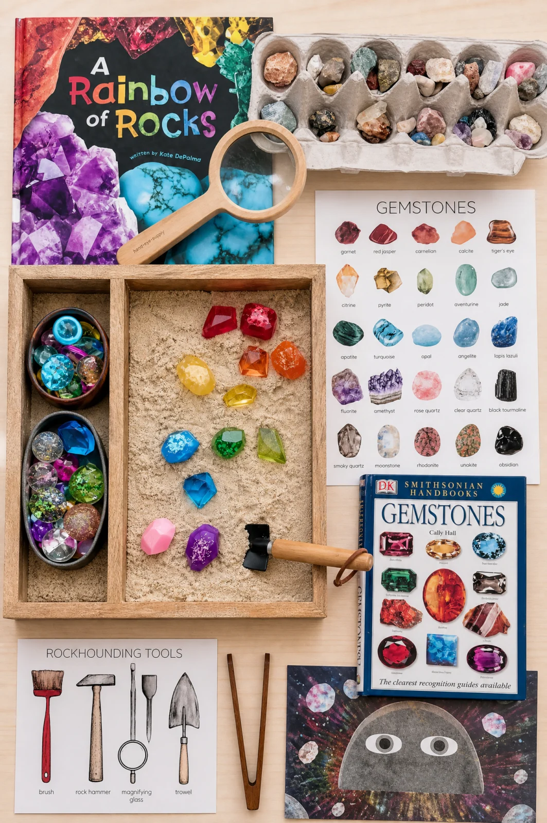 Gemstone Hunting Kinetic Sand Sensory Bin for Toddlers