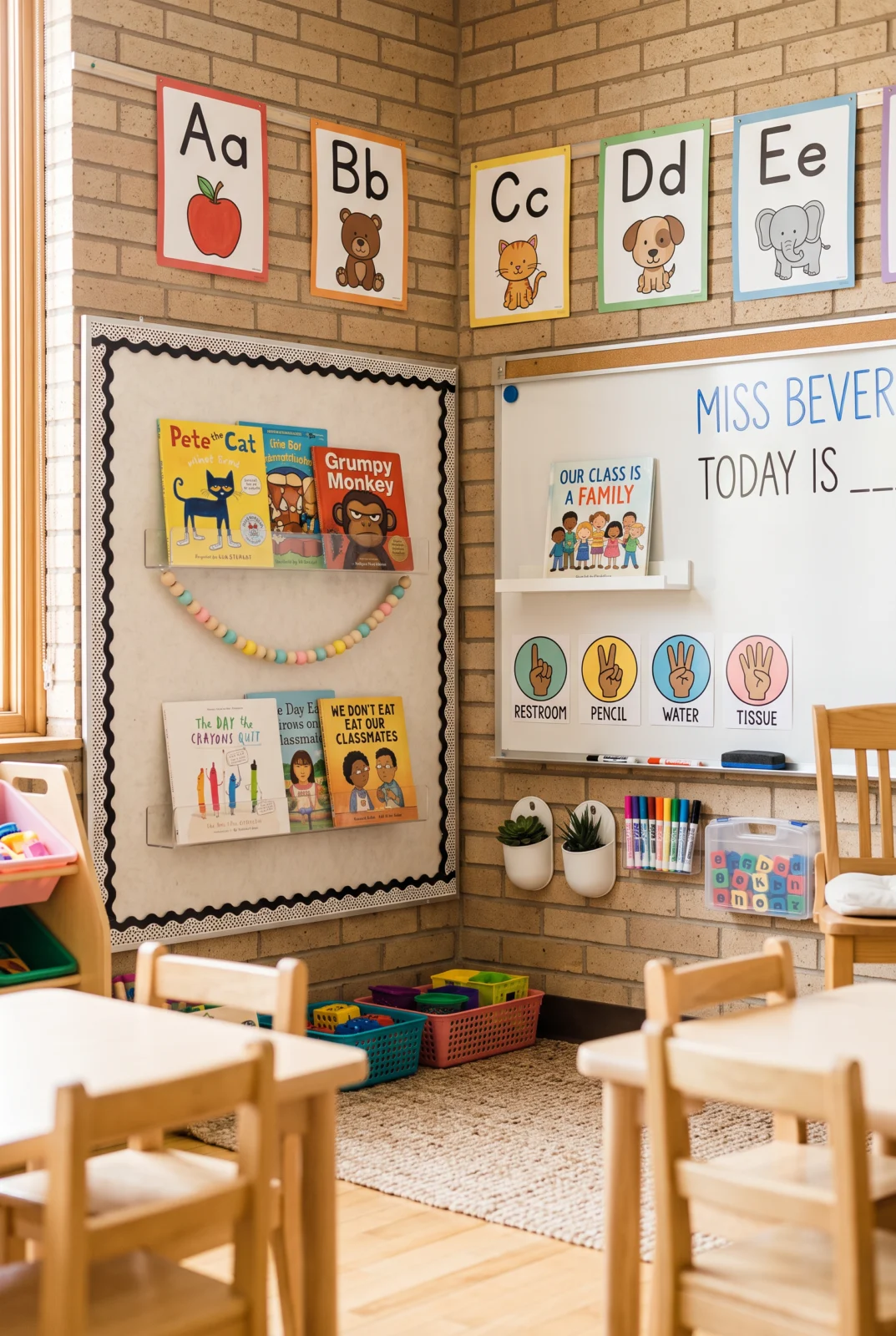 Cozy Classroom Reading Nook with Floating Bookshelves