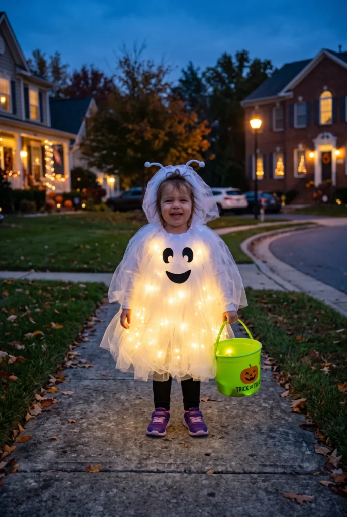 Glowing Light-Up Ghost Halloween Costume for Kids