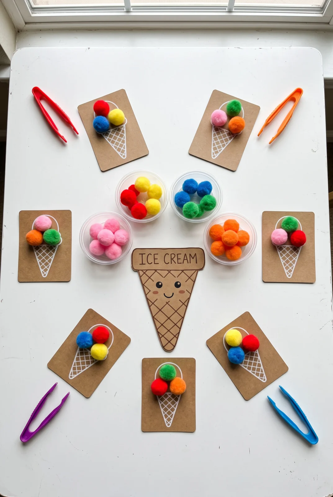 DIY Paper Circle Ice Cream Color Sorting Game