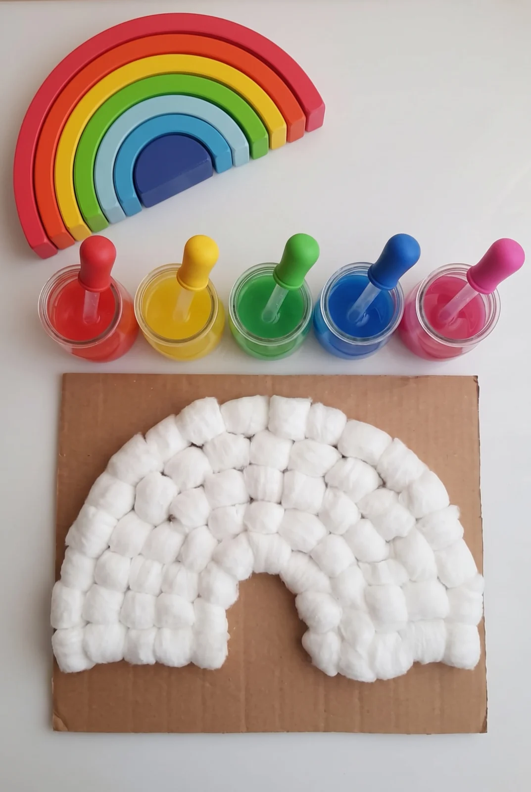 Rainbow Dropper & Cotton Ball Water Transfer Activity for Kids