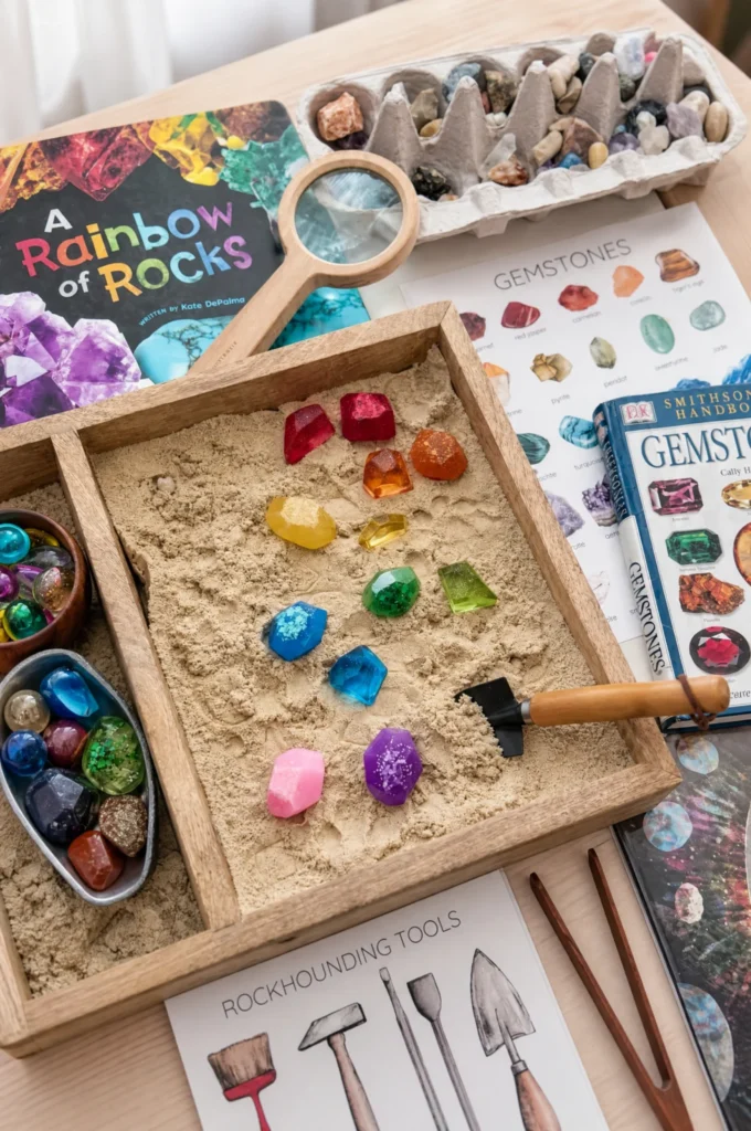 Fun Gemstone & Rock Sensory Bin Activity for Young Learners