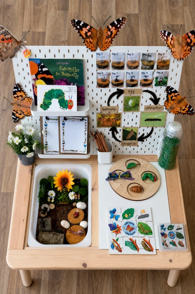 Butterfly Life Cycle Sensory Table & Pegboard Activity