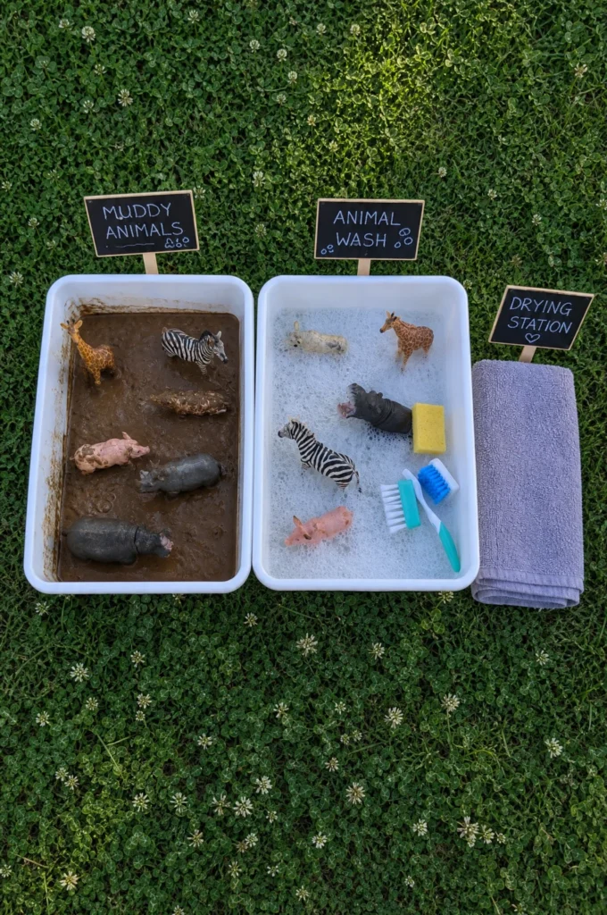 Fun Animal Wash Sensory Bin Activity for Toddler Outdoor Play