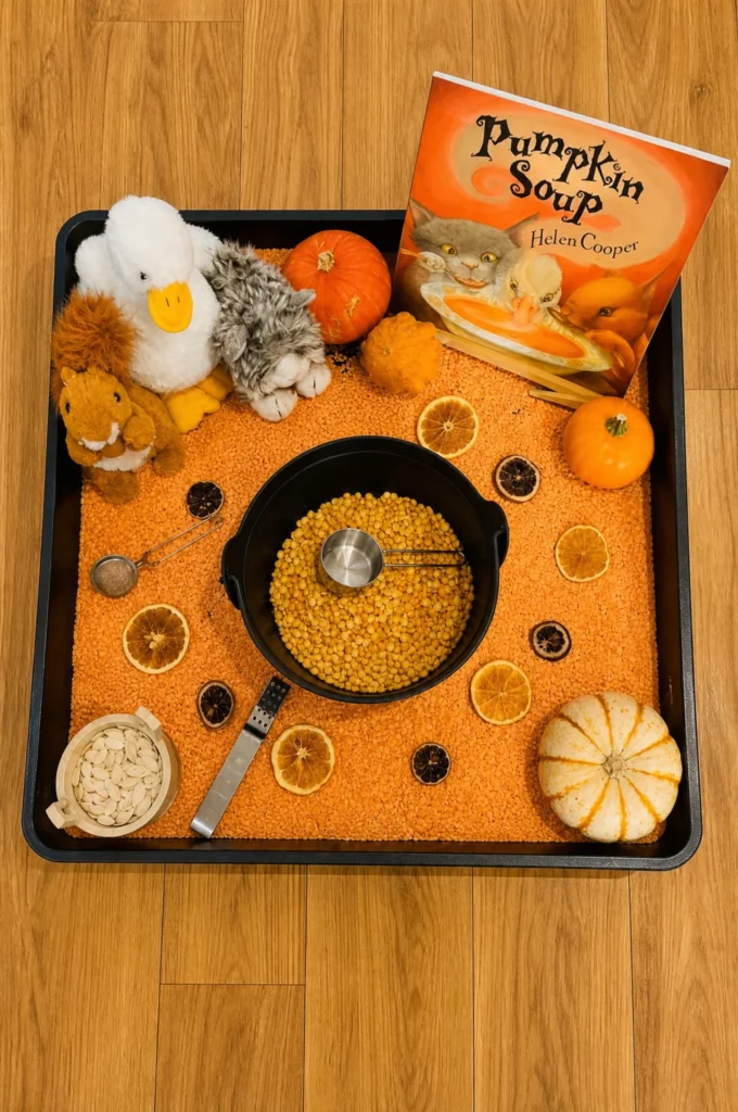 Pumpkin Soup Sensory Bin & Story Retelling Activity