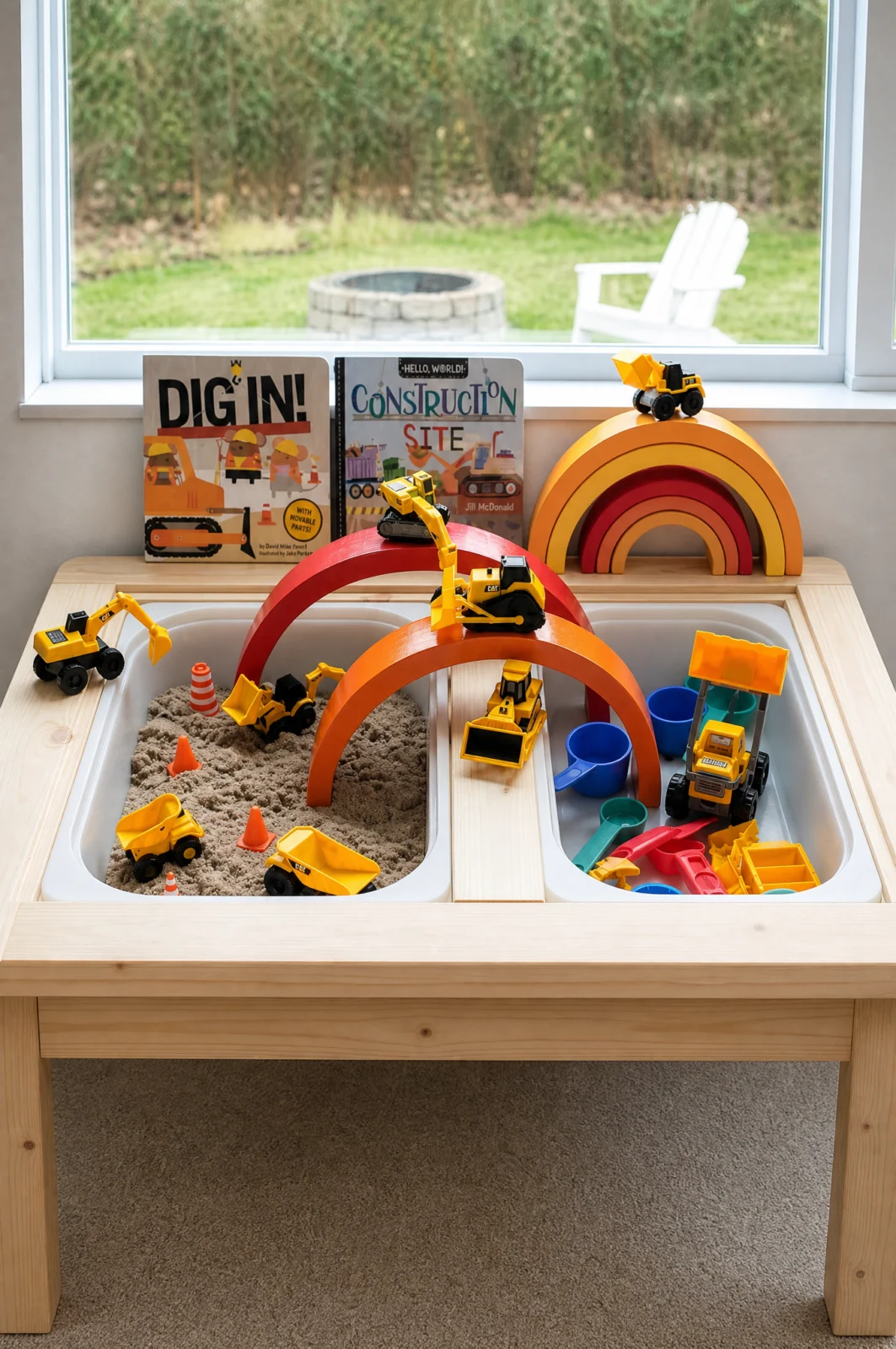 Construction Site Kinetic Sand & Rainbow Bridge Play