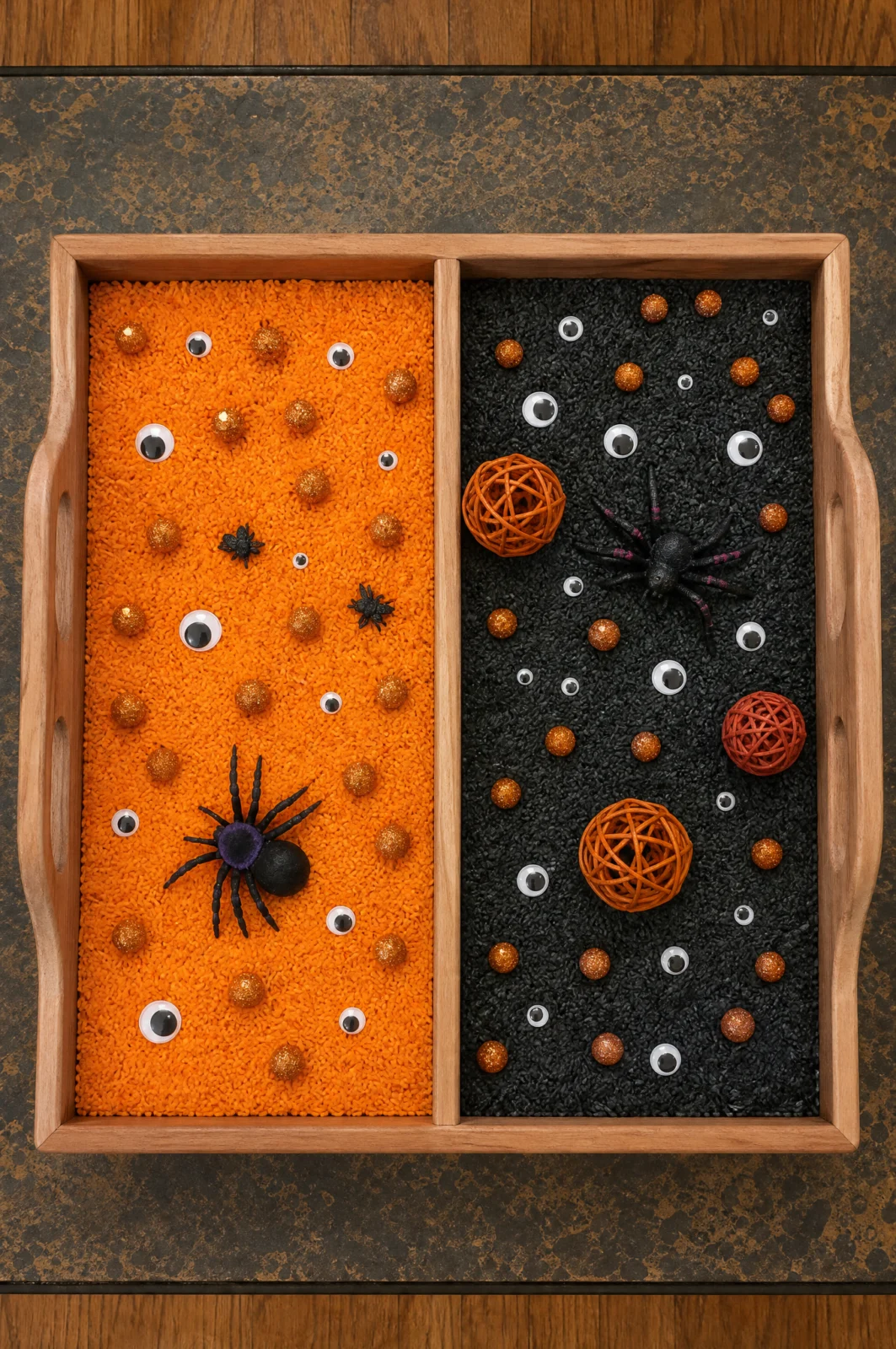 Halloween Googly Eyes & Spiders Sensory Tray Activity for Toddlers