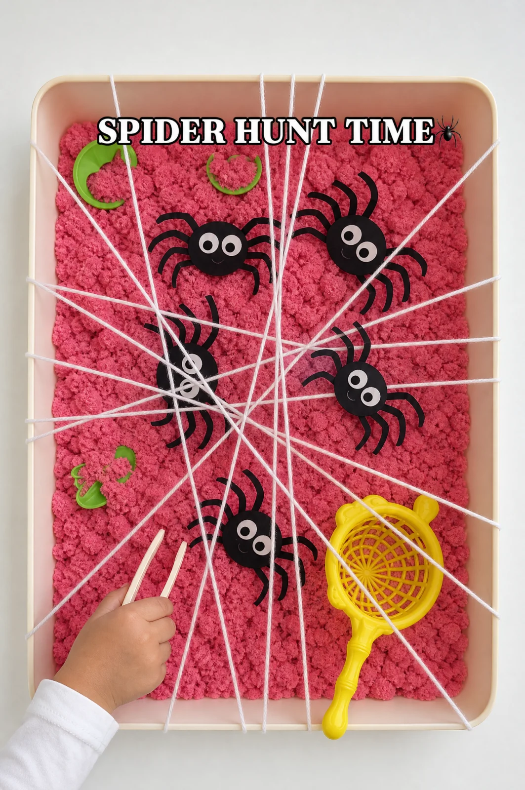 Spider Hunt Kinetic Sand Bin | Fine Motor Halloween Activity
