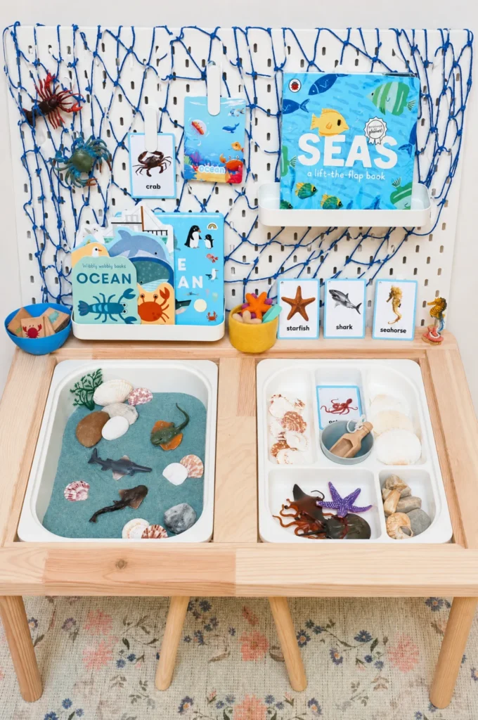 Ocean Themed Flisat Sensory Table Setup for Toddlers & Preschoolers