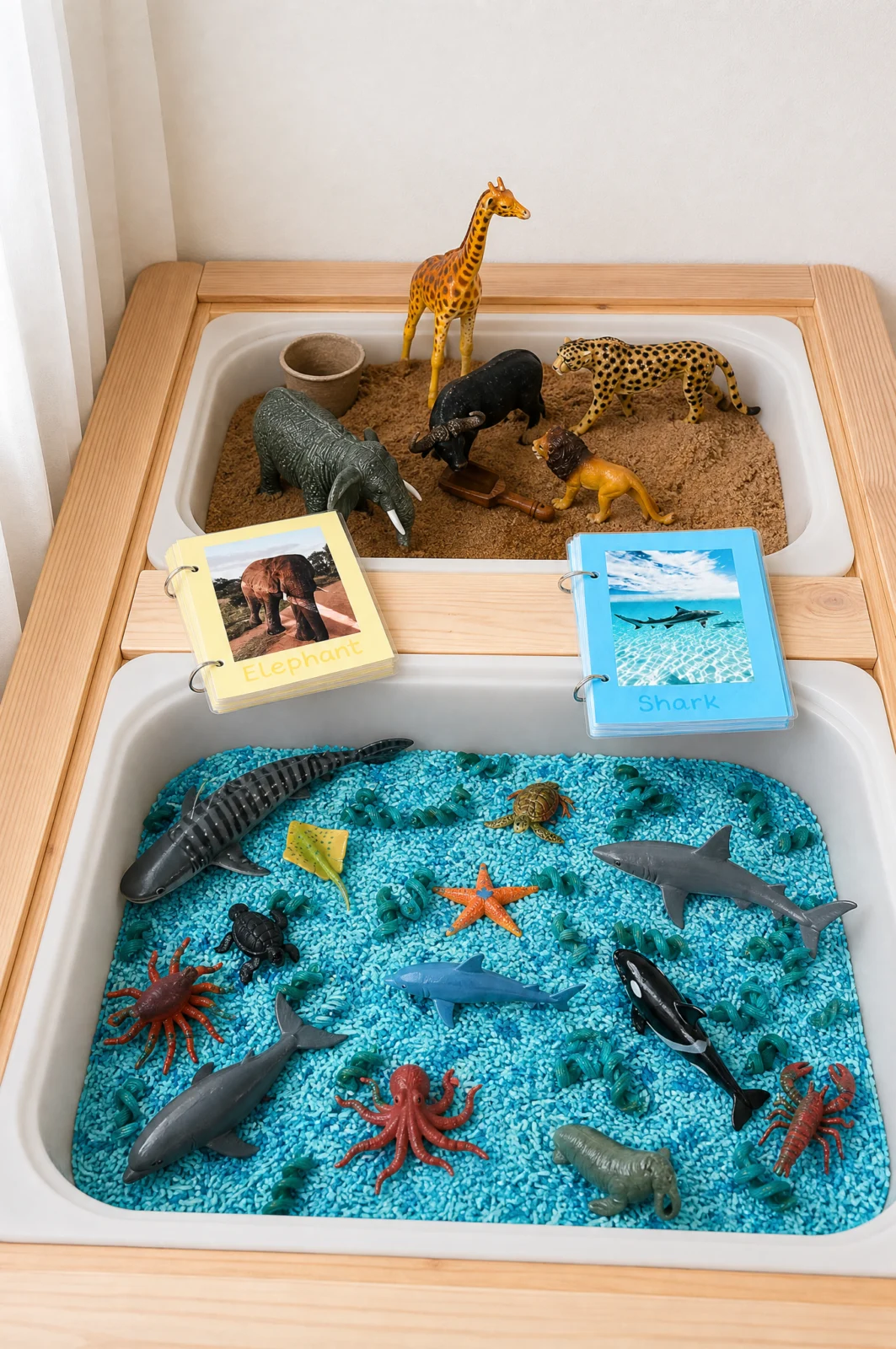 Safari Sand & Ocean Blue Rice Sensory Bin