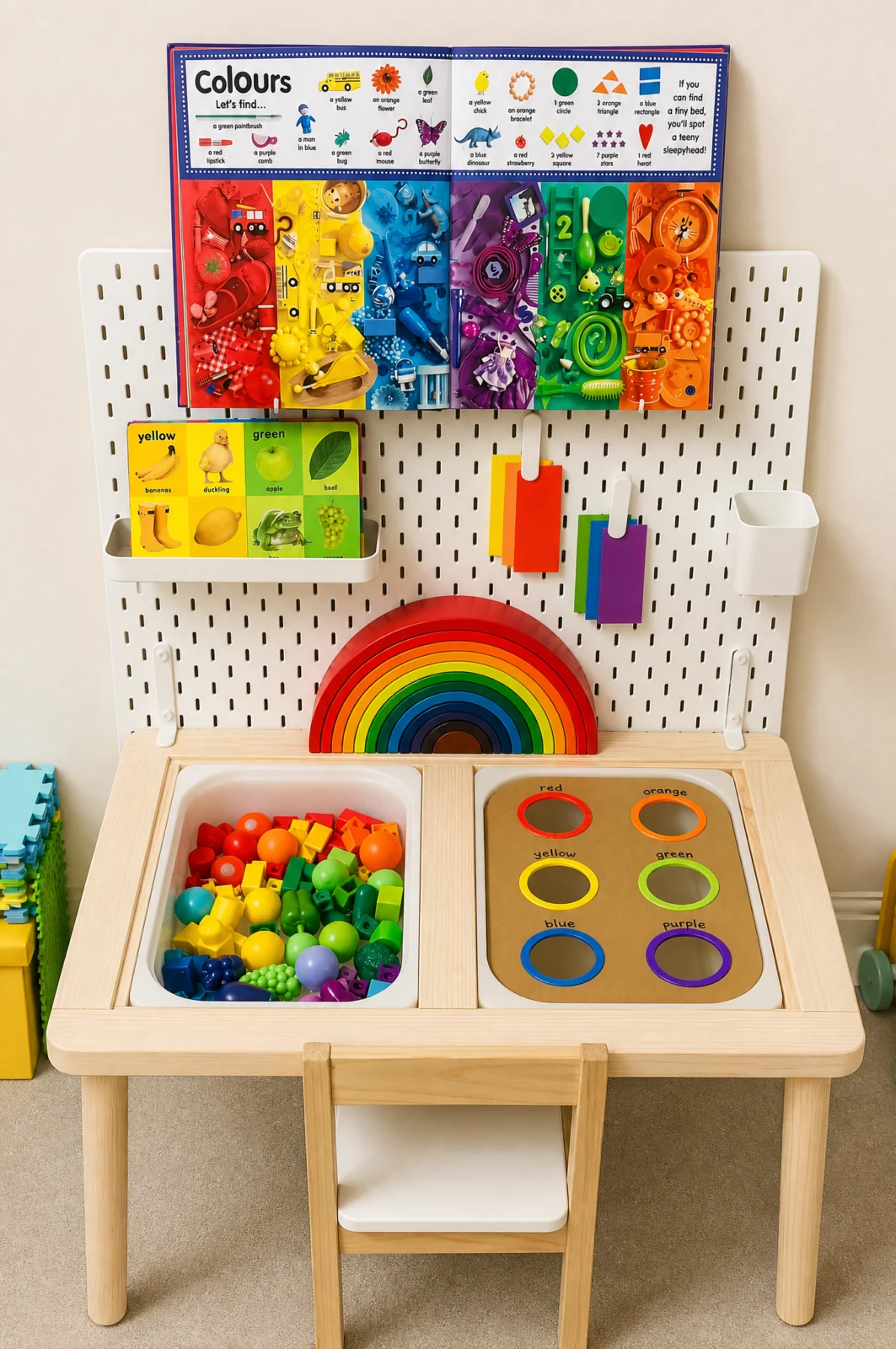 IKEA Flisat Table Rainbow Color Sorting Setup for Kids