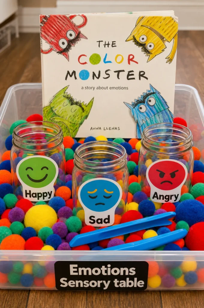 Color Monster Emotion Sensory Bin Idea for Toddlers