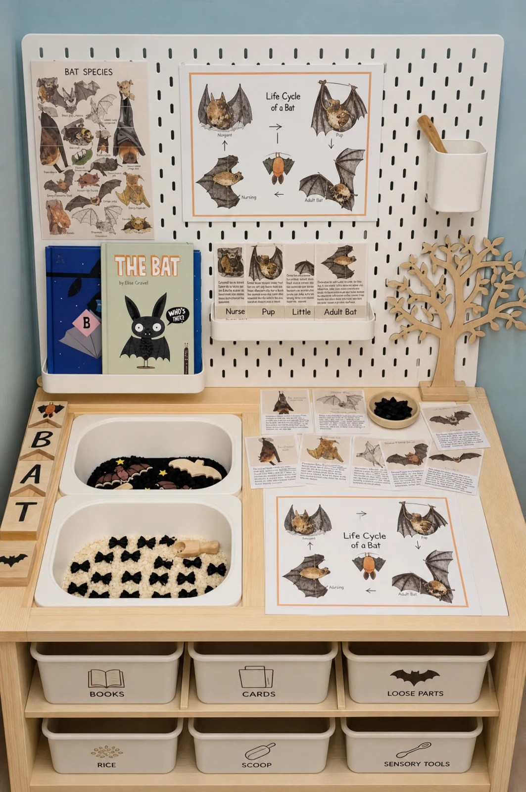 Bat Life Cycle & Science Sensory Bin Setup