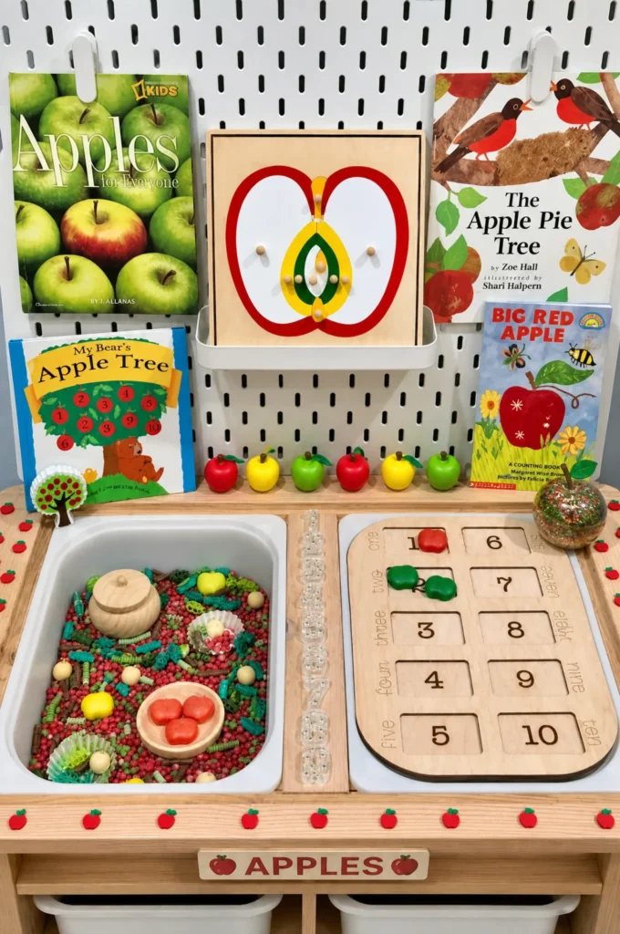 Fall Apple Theme Counting & Sensory Bin Activity
