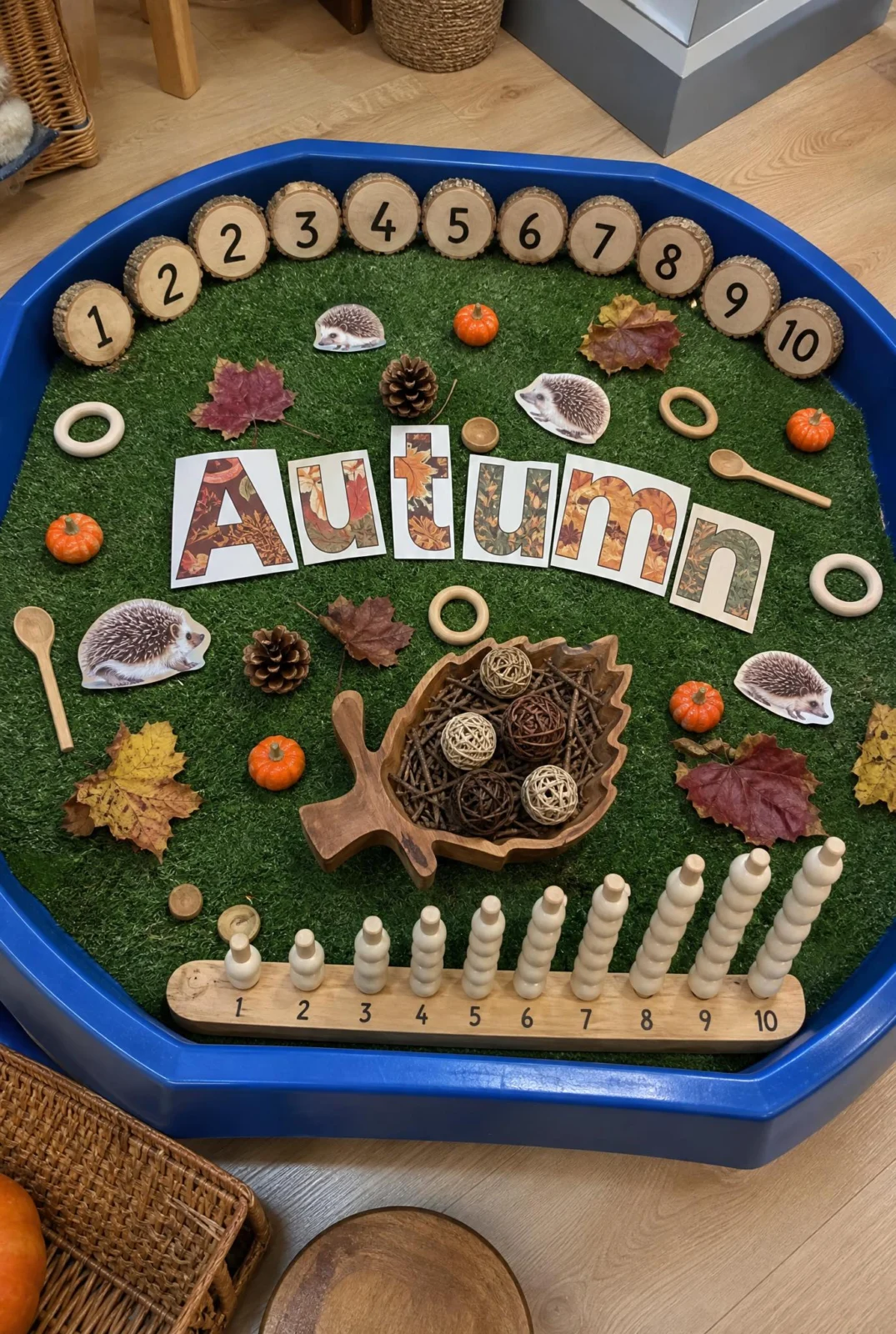 Autumn Counting and Fine Motor Sensory Tray for Preschoolers