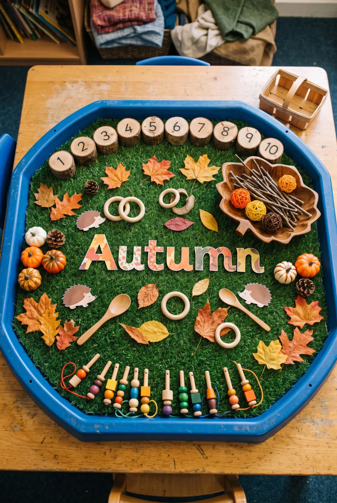 Autumn Nature Counting and Fine Motor Tuff Tray Setup