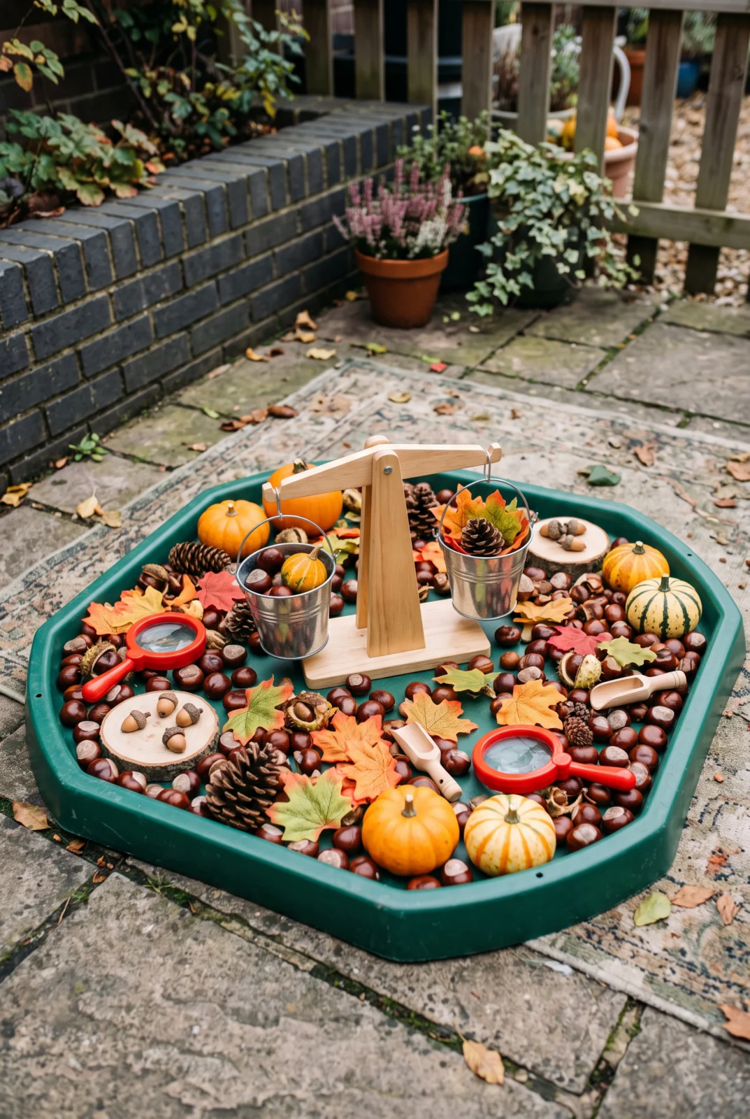 Outdoor Fall Nature Exploration and Weighing Sensory Tray