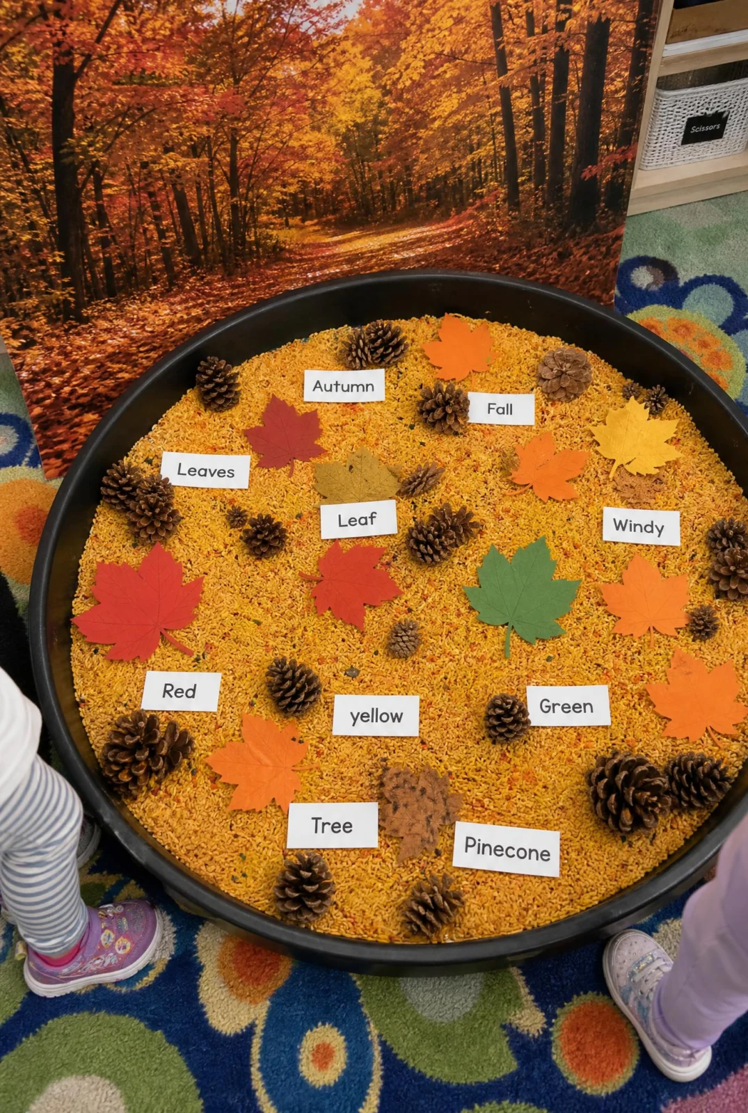 Autumn Leaf and Pinecone Sorting Sensory Tray for Kids