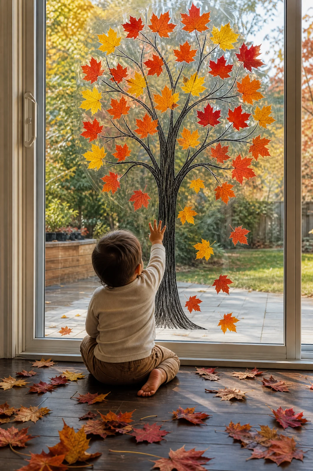 Autumn Leaf Tree Window Sticky Wall Activity for Toddlers