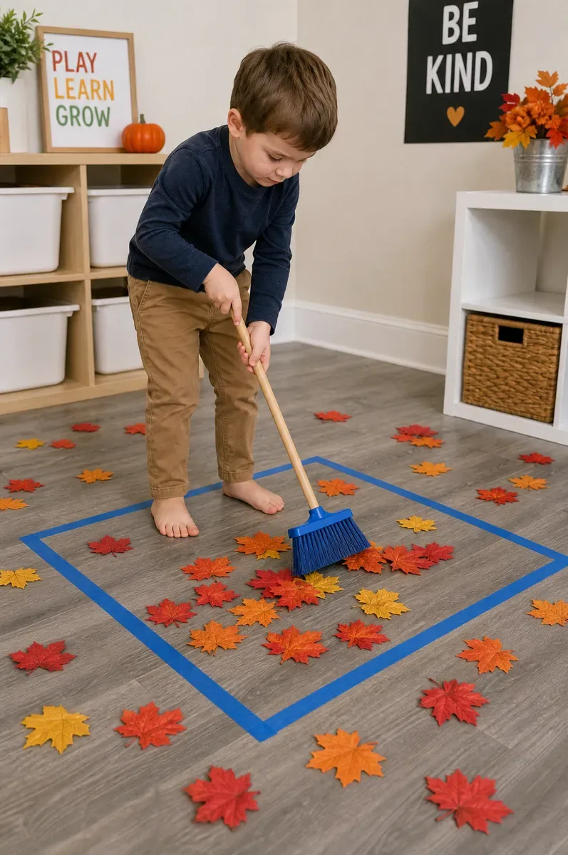 Fall Leaf Sweeping Fine Motor Activity for Toddlers