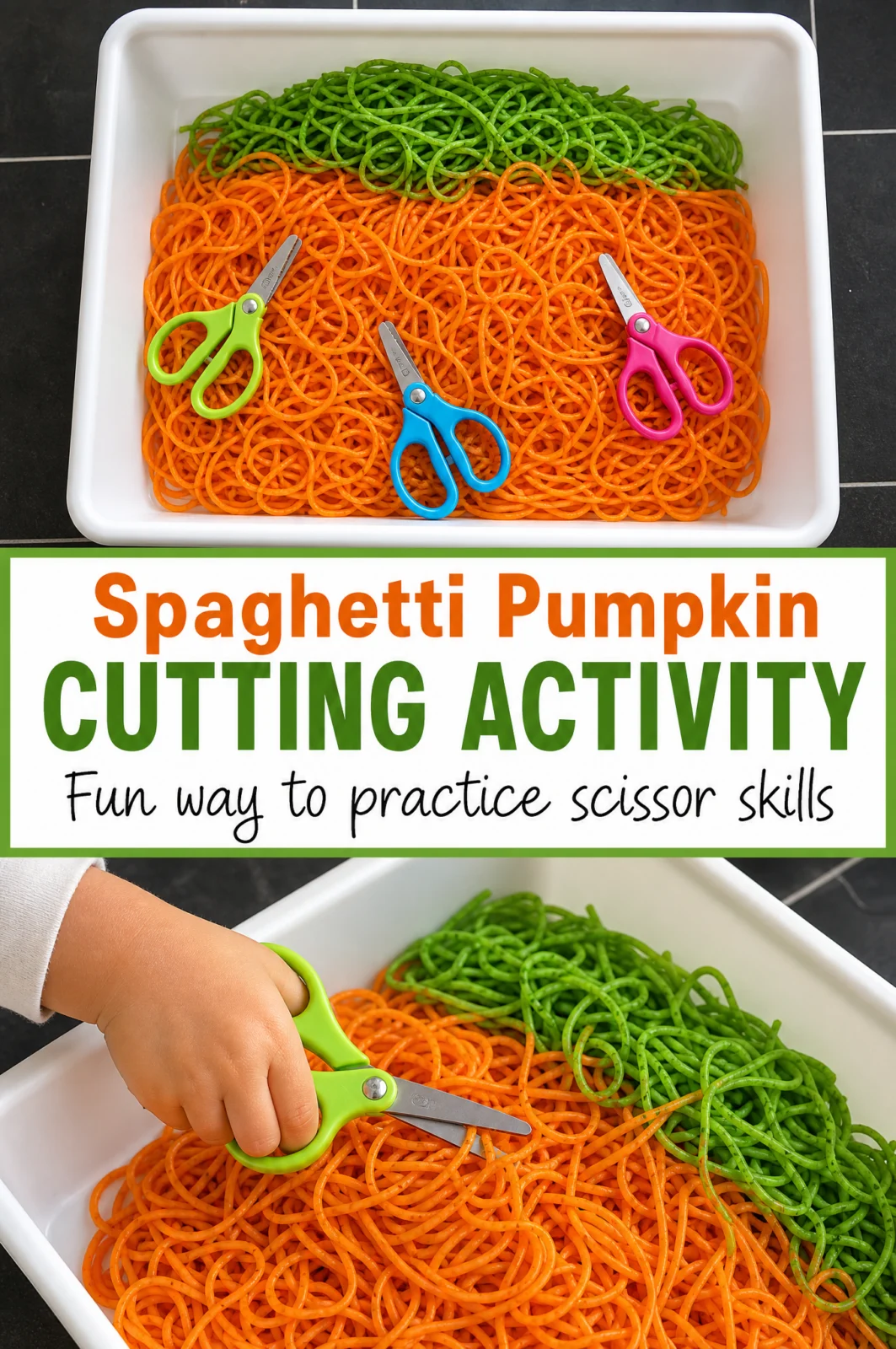 Spaghetti Pumpkin Cutting Activity for Scissor Skills Practice