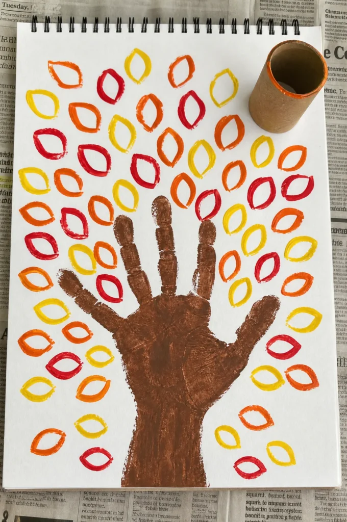 Handprint Autumn Tree & Toilet Paper Roll Stamping Art Craft