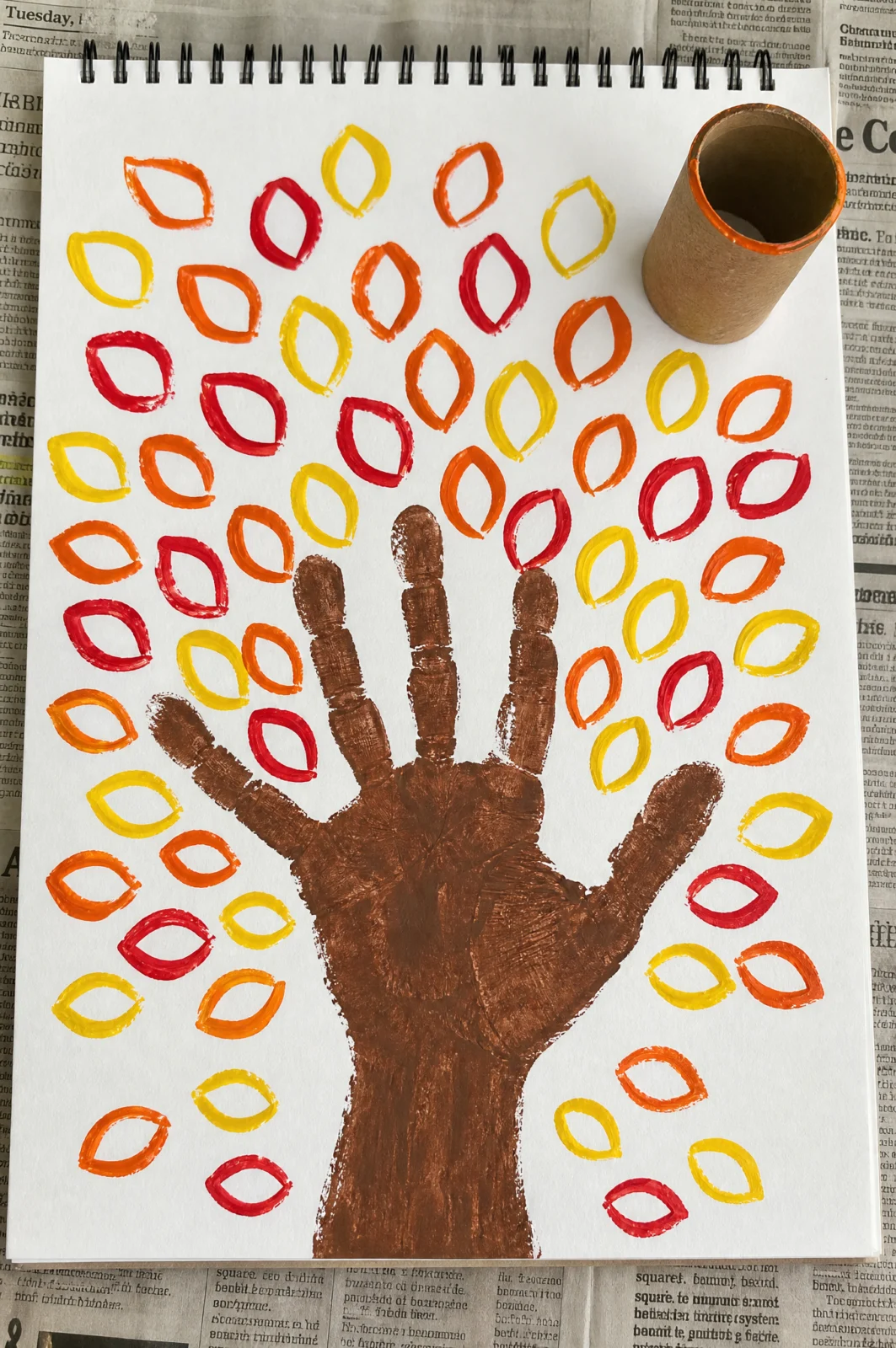 Handprint Autumn Tree & Toilet Paper Roll Stamping Art Craft