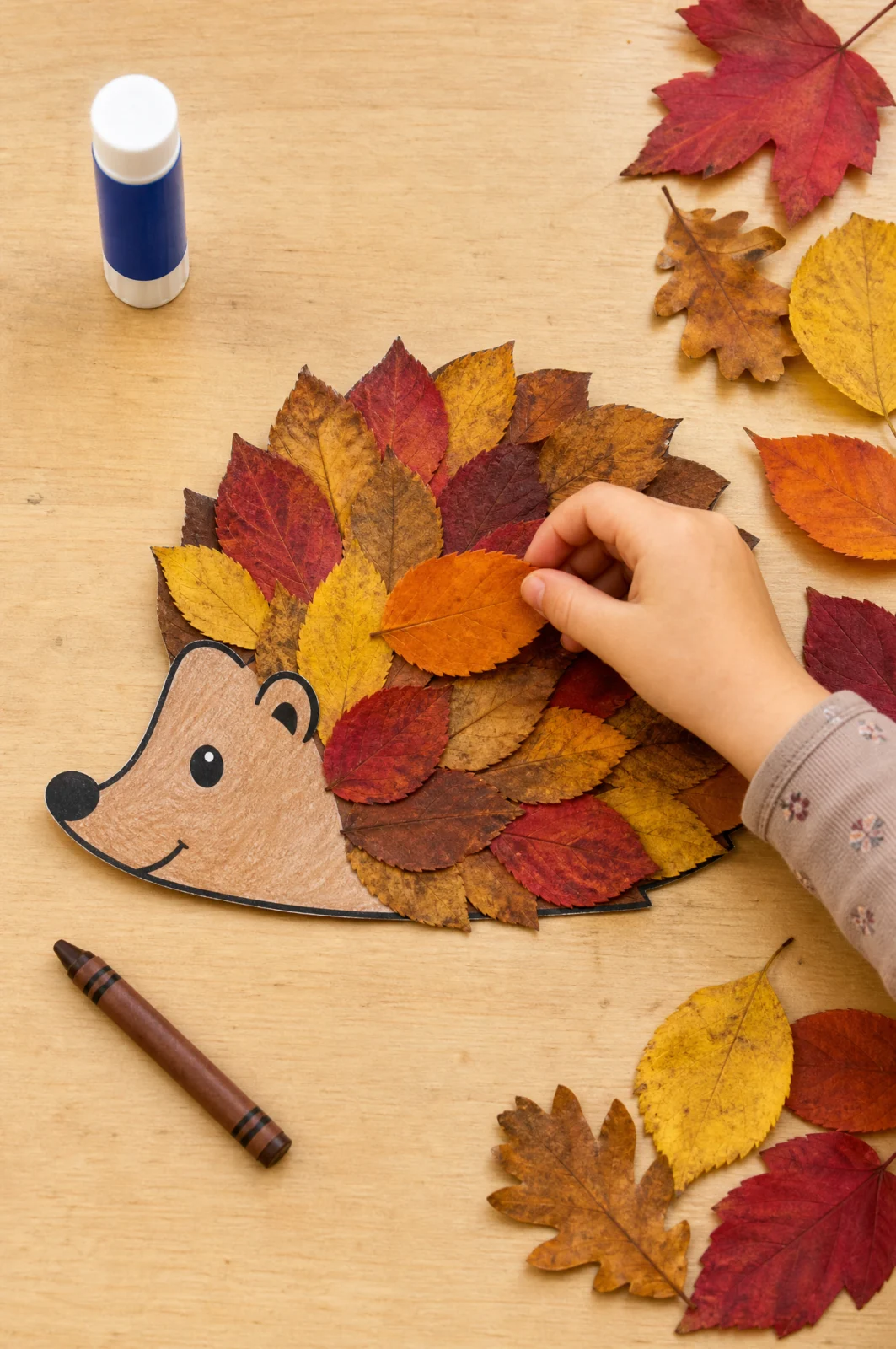 DIY Real Leaf Hedgehog Craft Fine Motor Activity for Toddlers