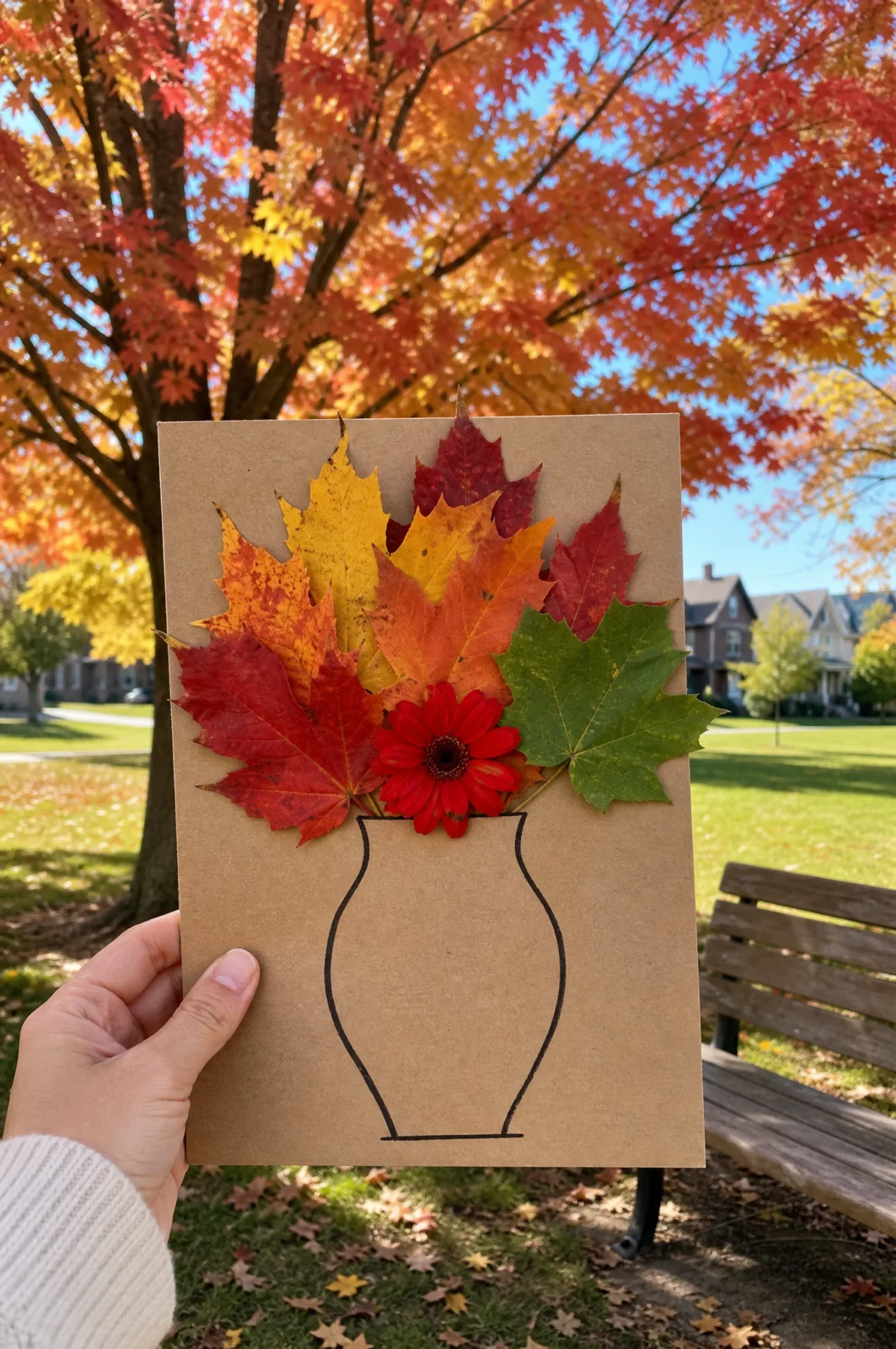 Cardboard Vase Real Autumn Leaf Bouquet Craft for Kids