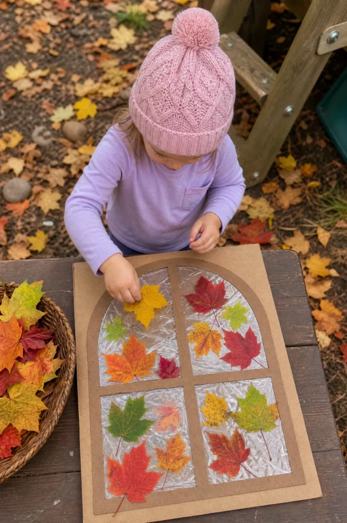 Cardboard Window Autumn Leaf Suncatcher Craft for Toddlers