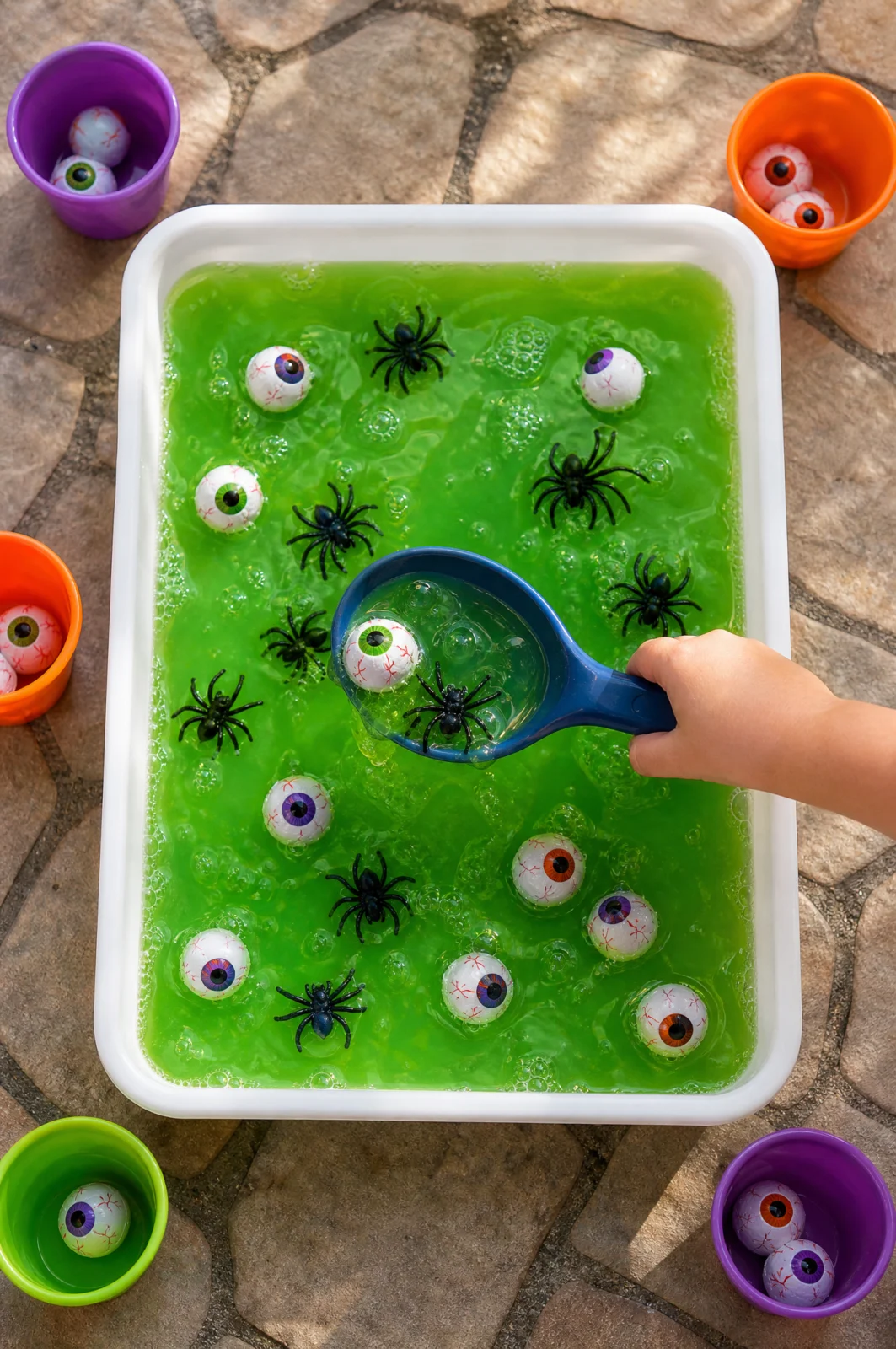 Spooky Halloween Eyeball & Spider Slime Sensory Bin Activity