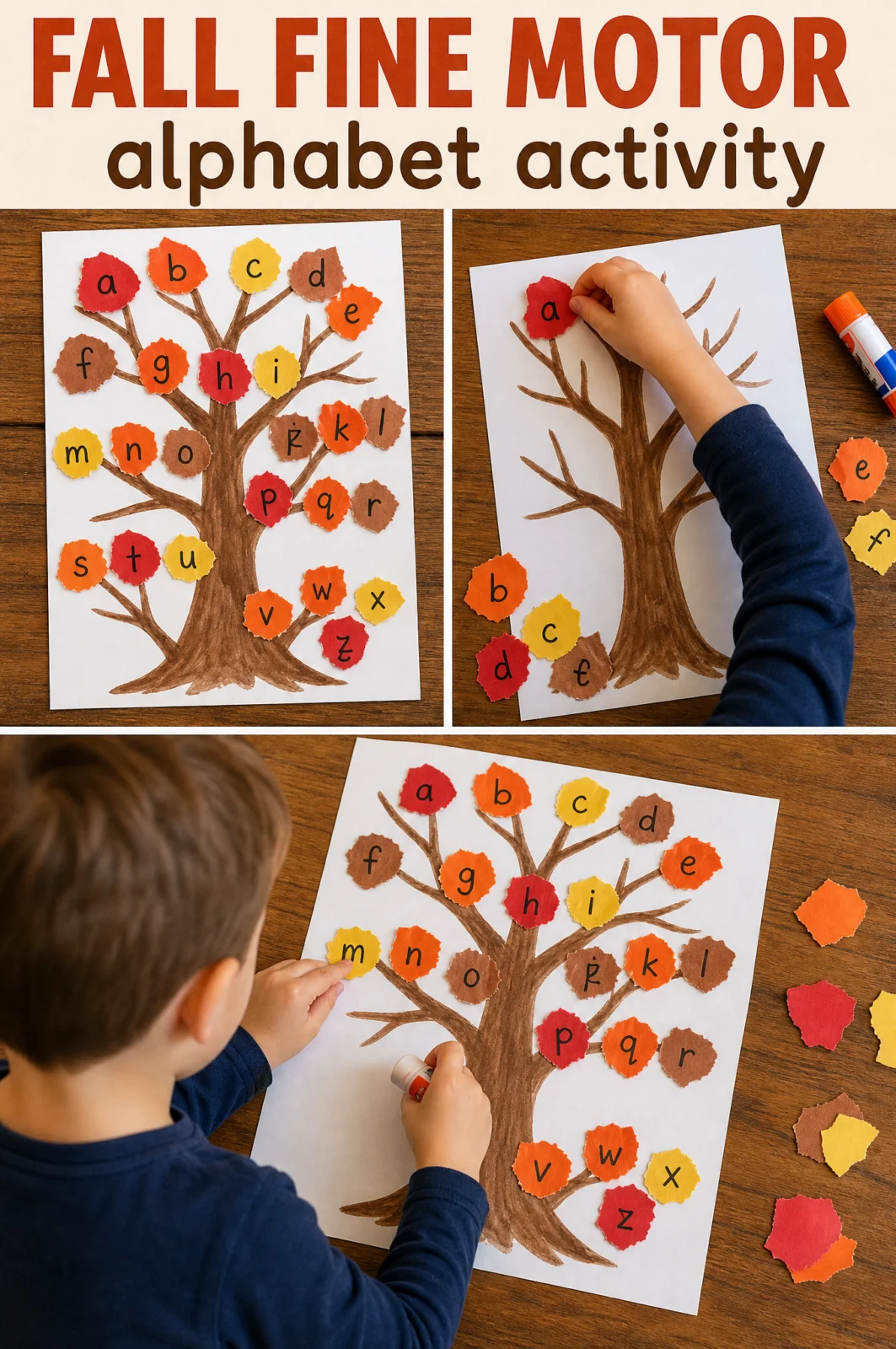 Fall Fine Motor Alphabet Tree Matching Activity for Preschoolers
