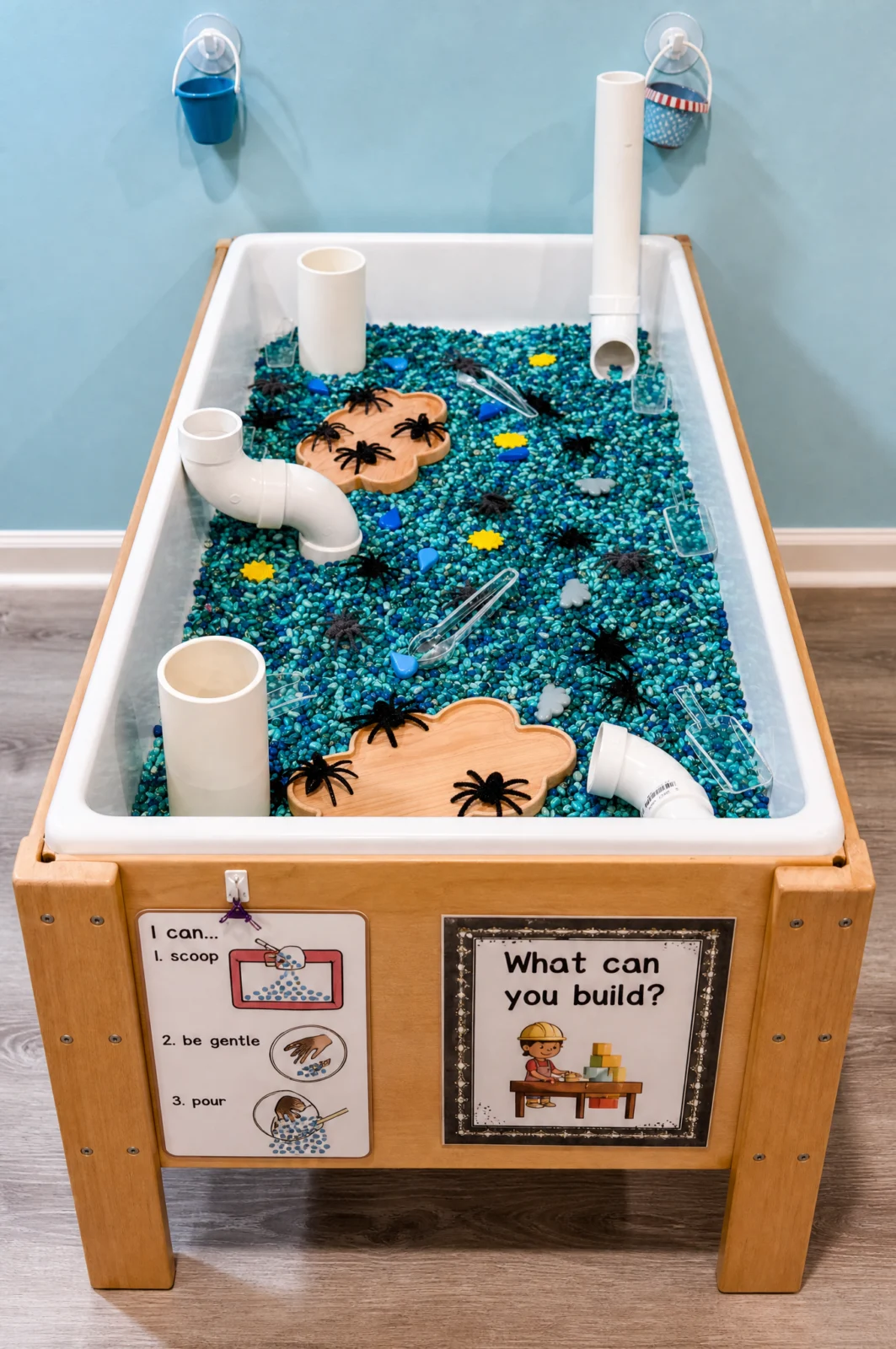 Water Pipe & Blue Rice Sensory Table Activity