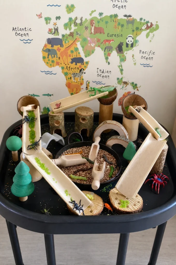 Minibeast & Insect Wooden Chute Sensory Tray Setup