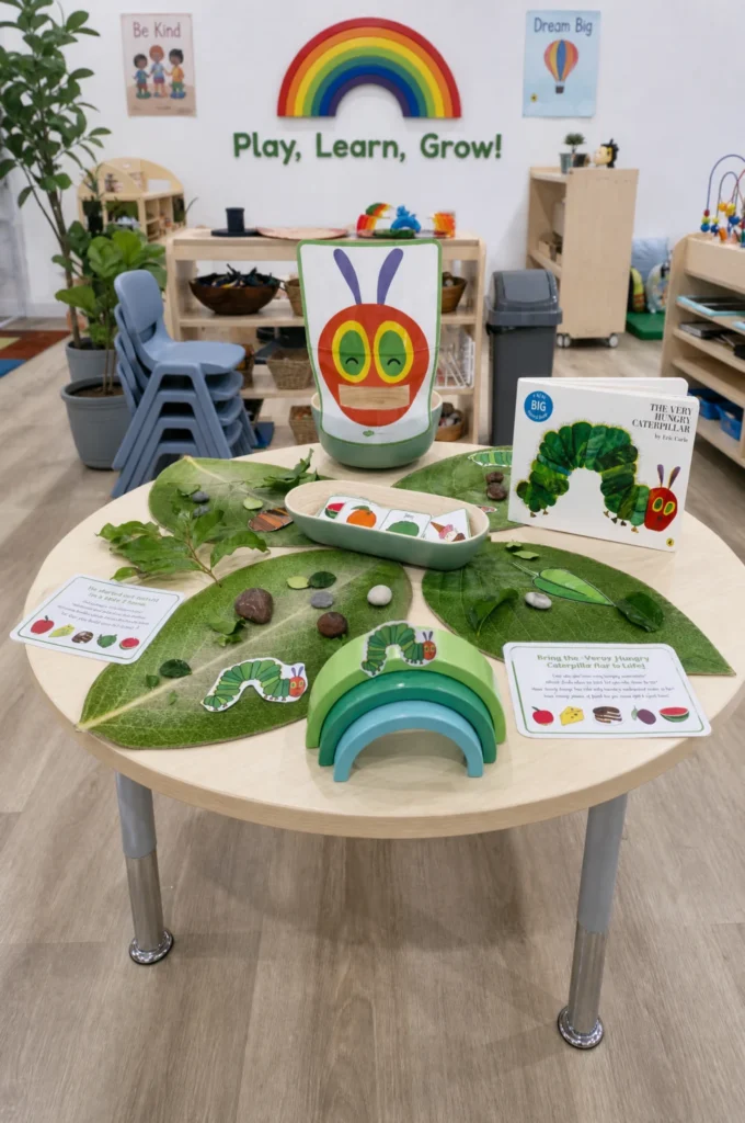 Hungry Caterpillar Storytelling Table Setup