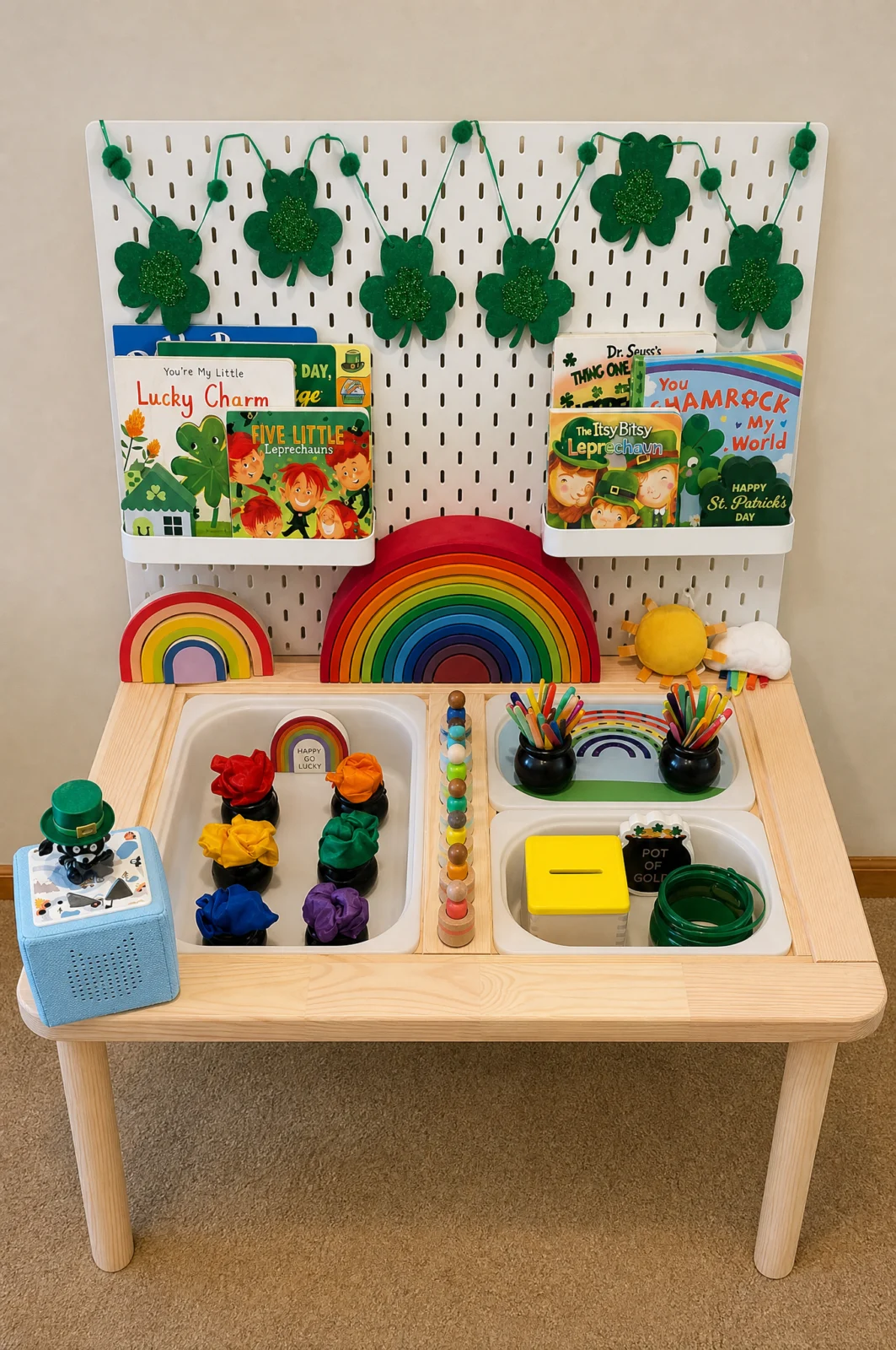 St. Patrick's Day Sensory Table & Pegboard