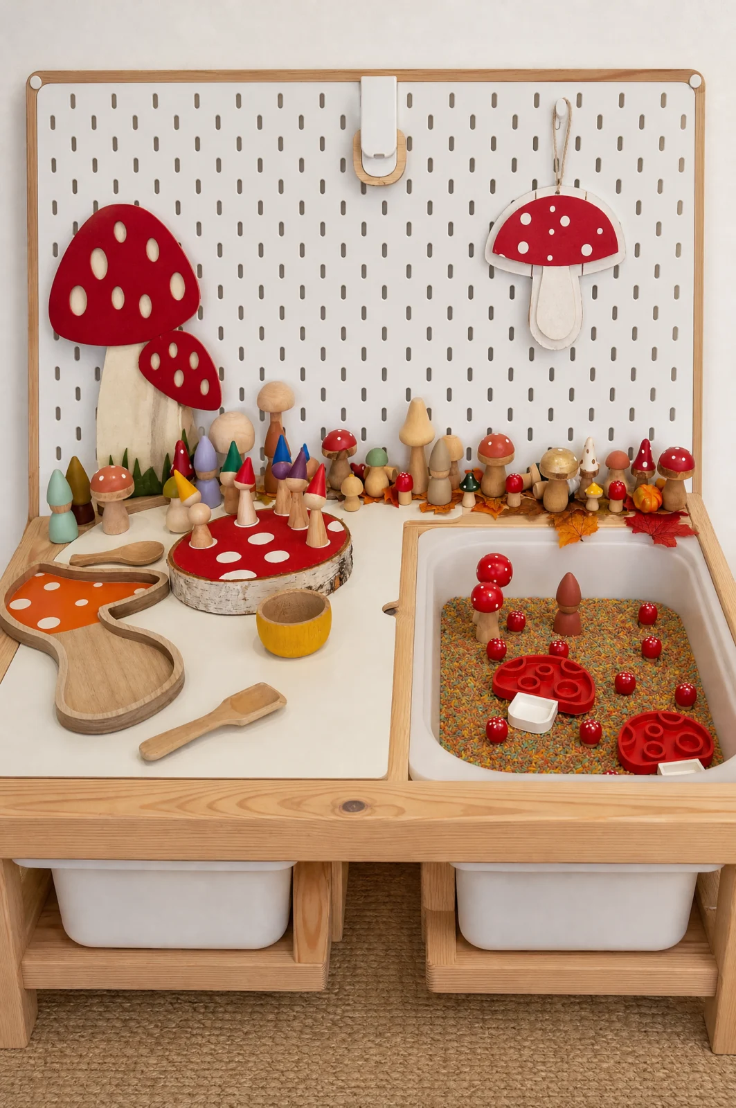 Mushroom Forest Wooden Sorting & Sensory Table Ideas