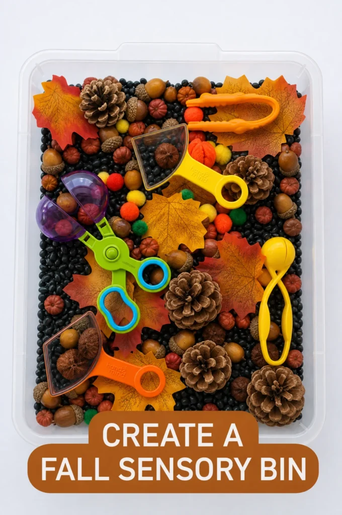 Fall Harvest Leaf & Bean Sensory Bin for Toddlers