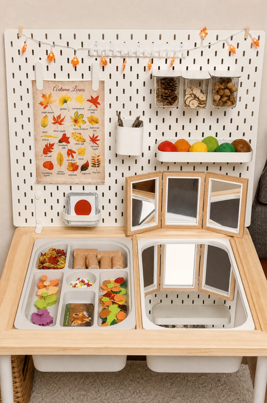 Autumn Leaves & Mirror Exploration Sensory Table