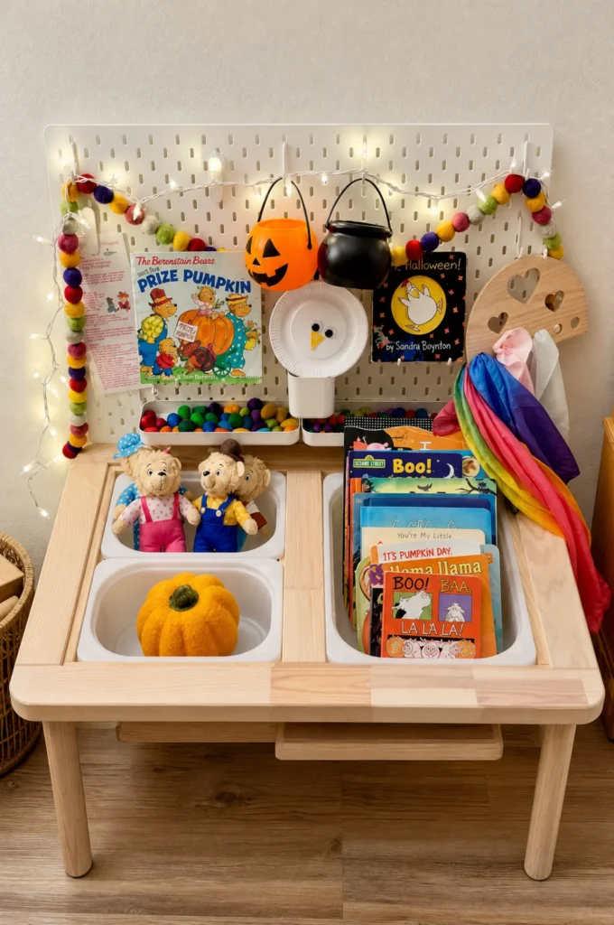 Halloween Storybook & Pom-Pom Sorting Sensory Table