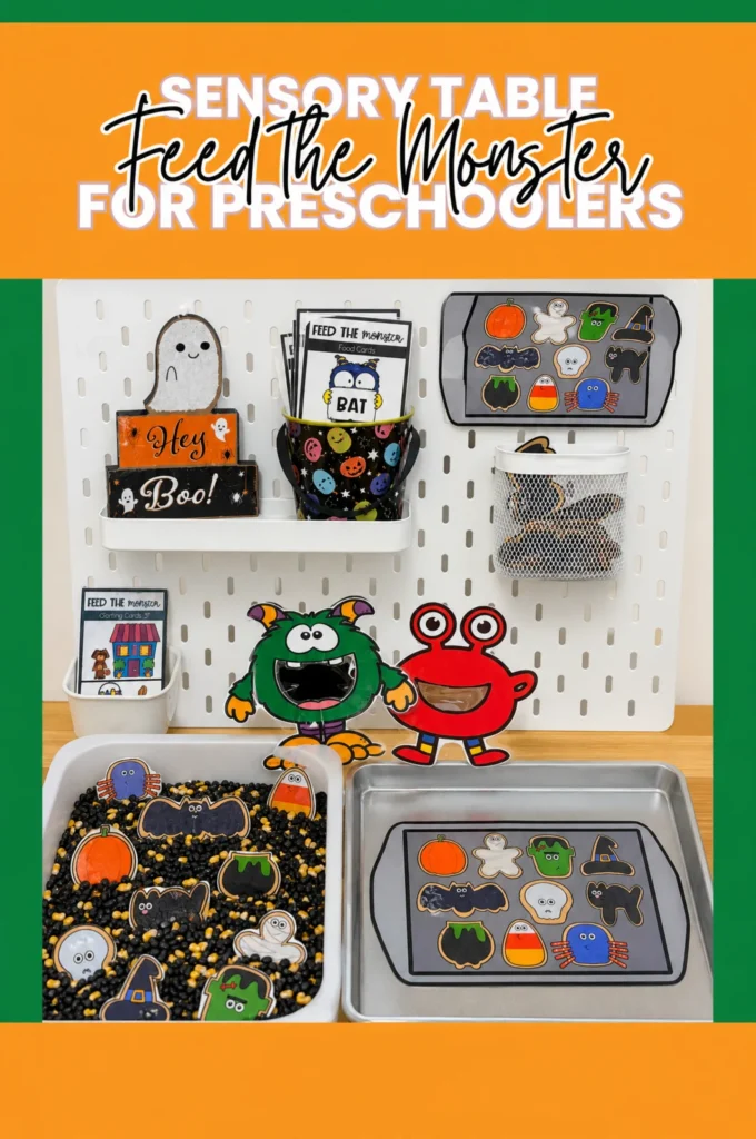 Feed the Monster Halloween Cookie Sorting Sensory Table