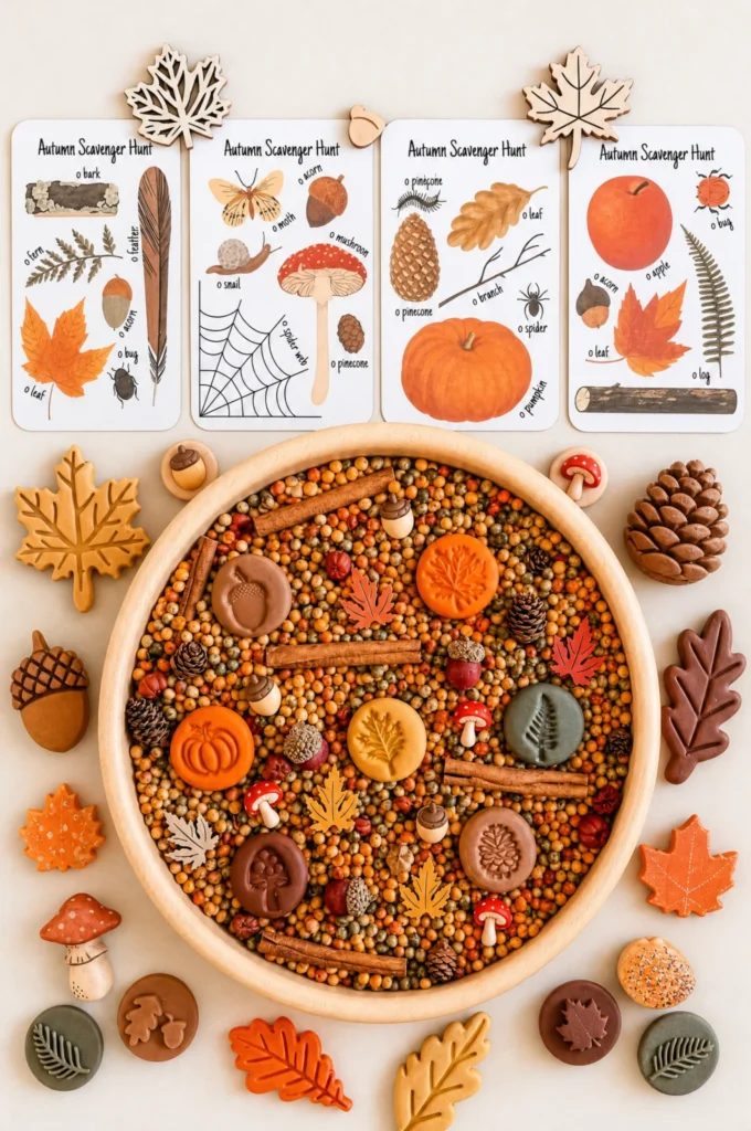 Autumn Scavenger Hunt & Playdough Sensory Tray Idea