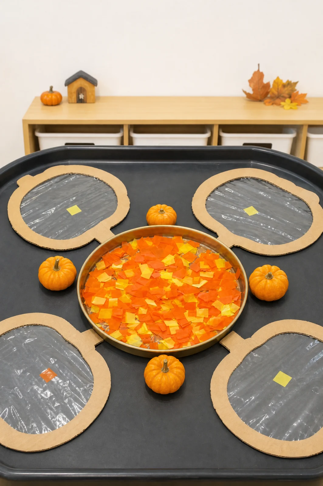 Pumpkin Sun Catcher & Sorting Autumn Tuff Tray Setup