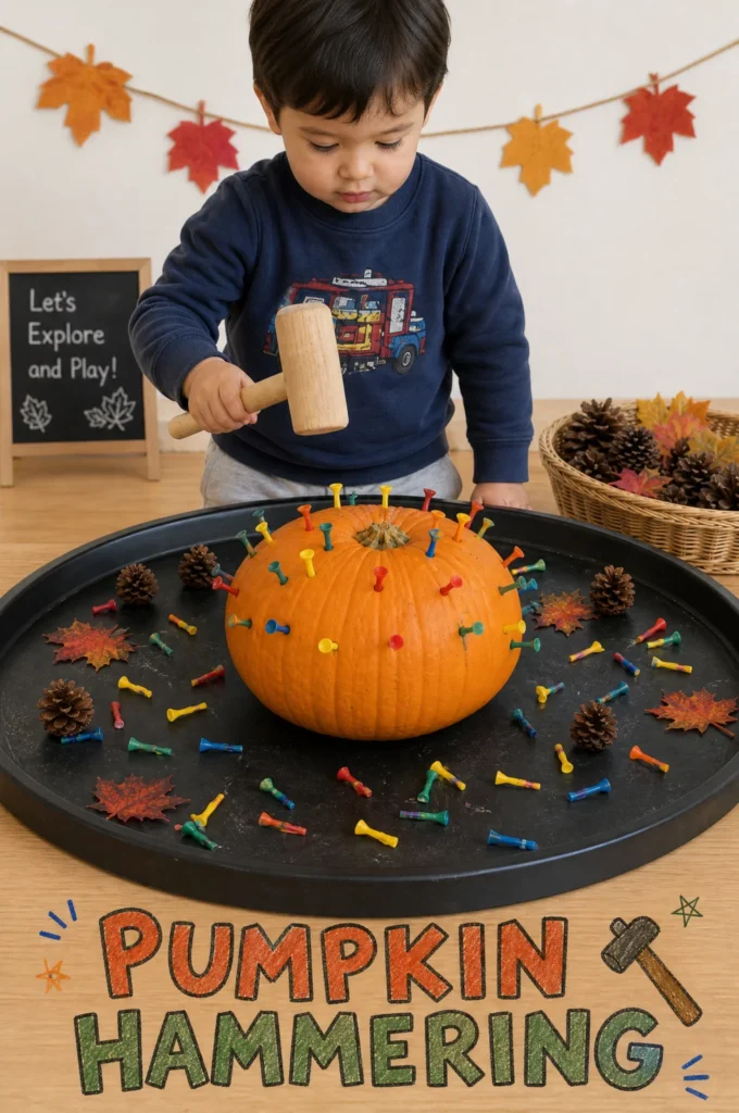 Pumpkin Hammering Fine Motor Skill Activity for Toddlers