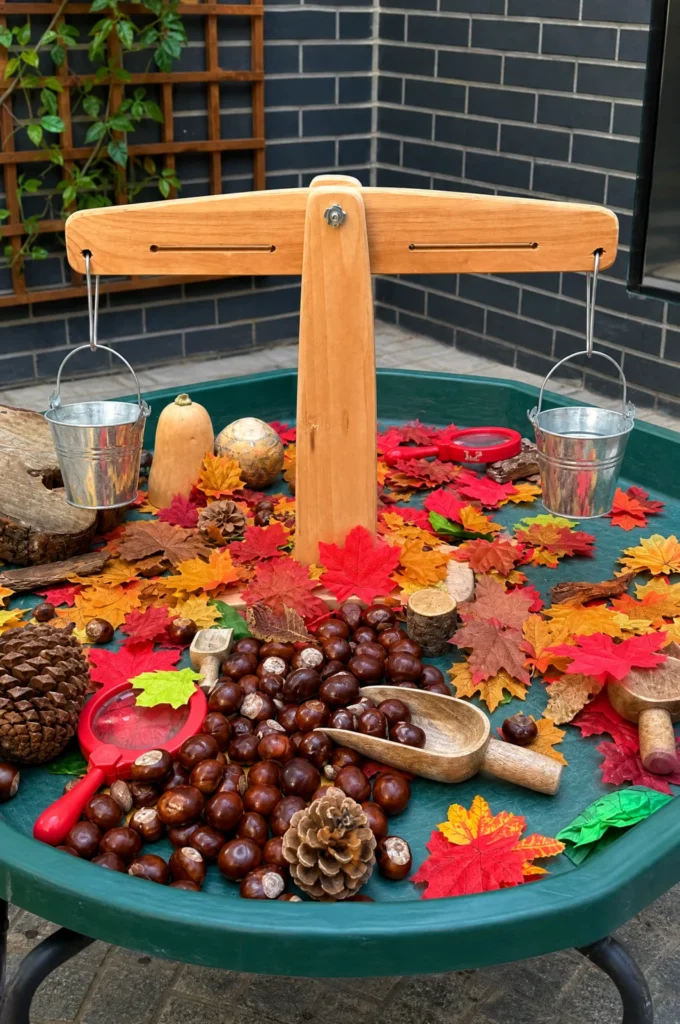 Fall Nature Weighing & Measuring Sensory Tray for Kids