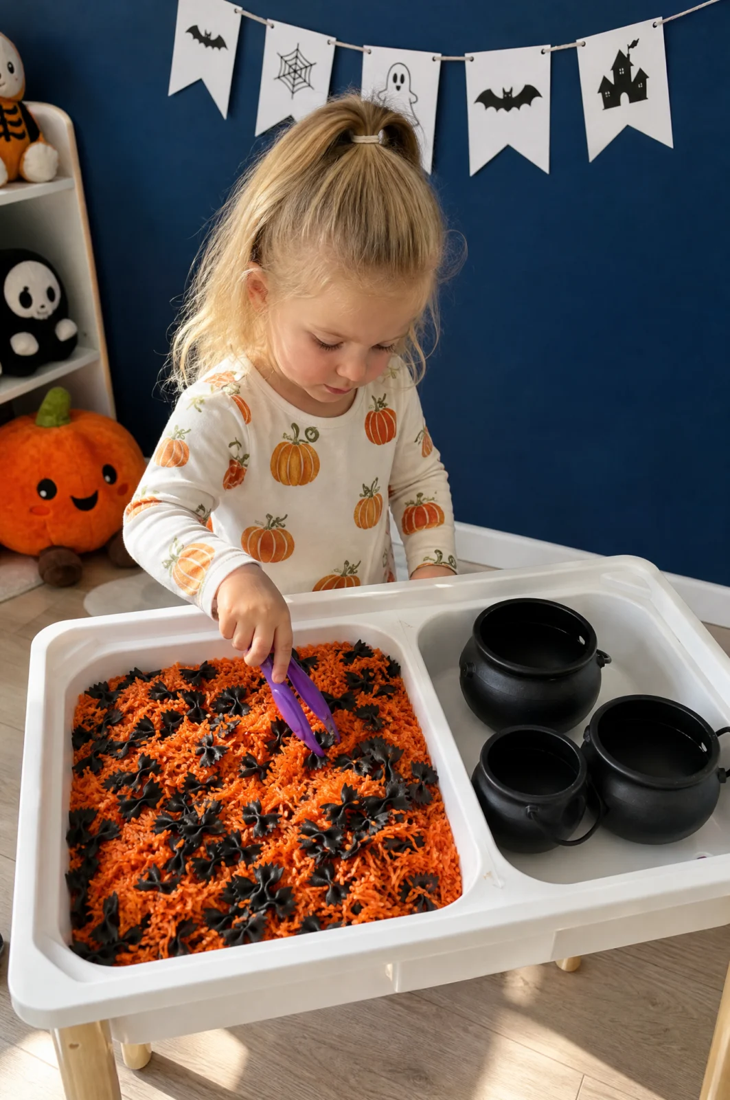 Orange and Black Halloween Scooping Sensory Bin