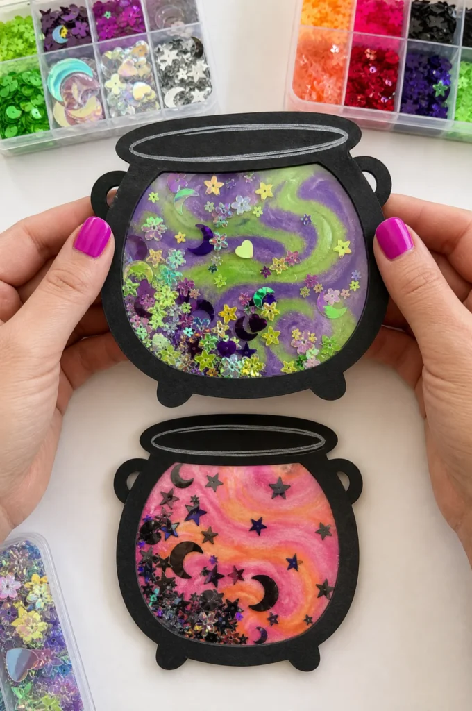 Sparkly Cauldron Sensory Bag Halloween Craft
