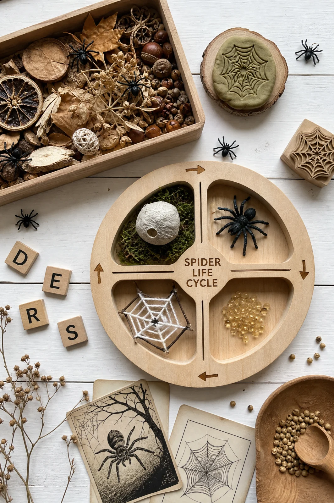 Spider Life Cycle Wooden Sensory Board Idea