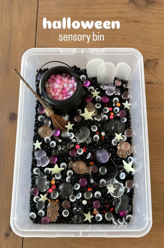 Black Bean Witch Cauldron Halloween Sensory Bin