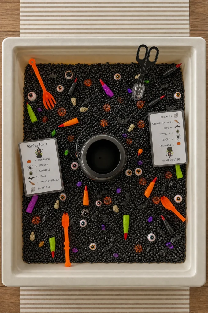 Witch’s Brew Counting & Fine Motor Sensory Bin